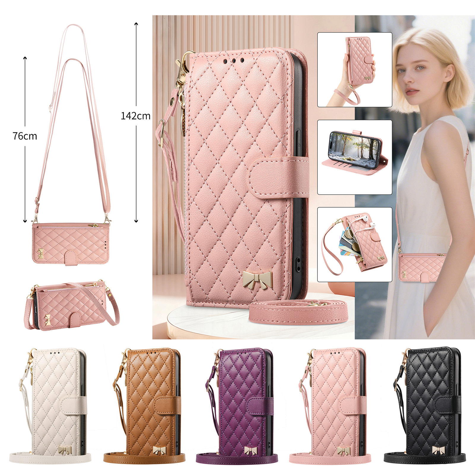Samsung Galaxy Strap - PU Leather Zipper Crossbody Wrist Strap