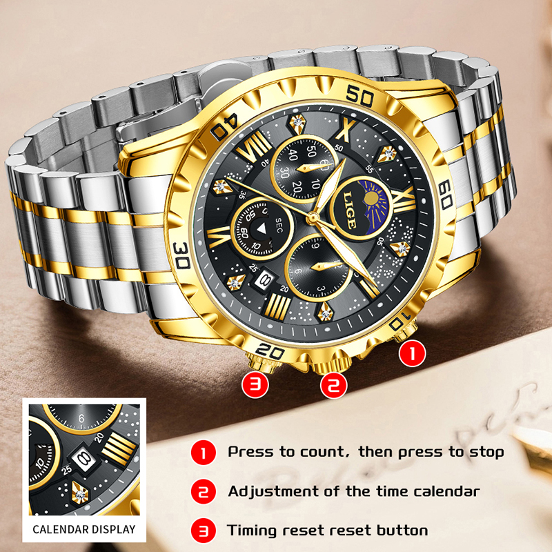 LIGE Top Brand Luxury Quartz M - Chronograph Sport Watch recensione e prezzo